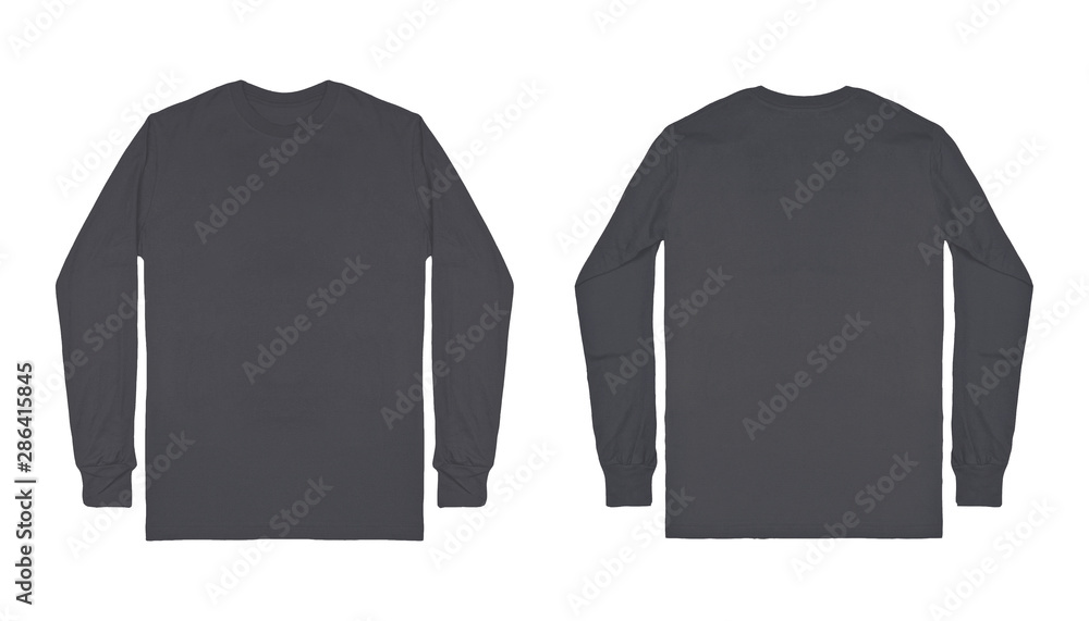 Blank plain dark grey long sleeve t shirt front and back view isolated ...