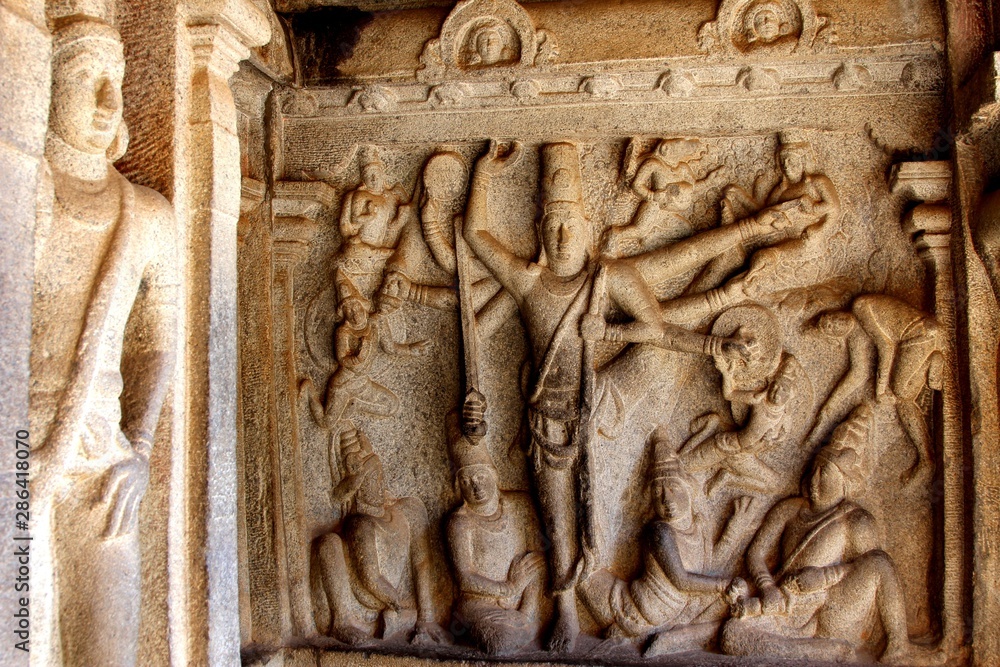 Rock Carving In Cave Temple Of Tamil Nadu