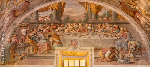 Photography ACIREALE, ITALY - APRIL 11, 2018: The  fresco of The miracle at the wedding at Cana in Duomo by Pietro Paolo Vasta (1735-1739)