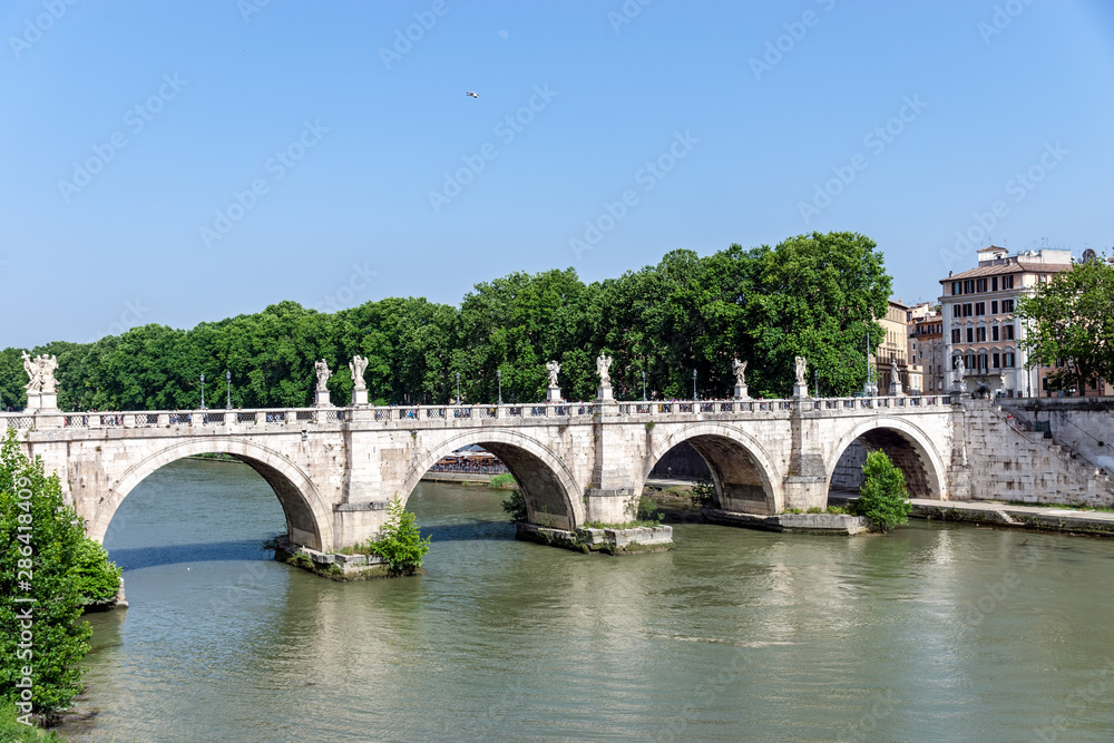 Ponte Sant'Angelo on Tiber river in Rome, Italy