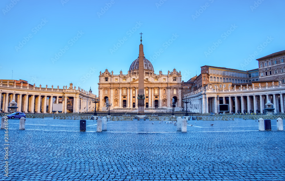 St. Peter's Square in Vatican City at dawn - Rome, Italy.
