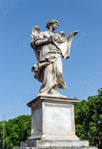 Angel with the Sudarium at the Sant'Angelo bridge - Rome, Italy. Sculpture by Cosimo Fancelli, 1620-1688. It has the inscription Look upon the face of Thy Christ.