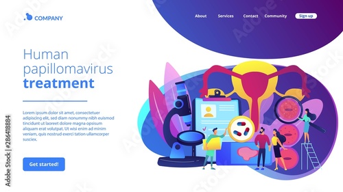 HPV virus checkup. Viral infection diagnosis. Human papillomavirus treatment, HPV early diagnostics, medications for human papillomavirus concept. Website homepage landing web page template.