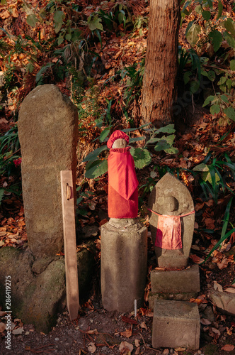 Jizo Bosatsu stone monk statues at Yamadera temple, Yamagata, Japan. photo