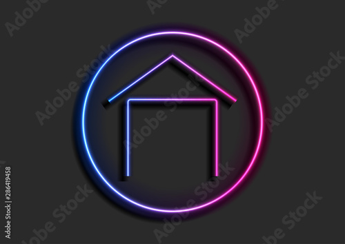Concept blue purple neon laser house symbol logo design. Vector template background