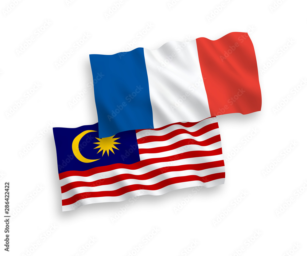 Flags of France and Malaysia on a white background Flags of France and Malaysia on a white background