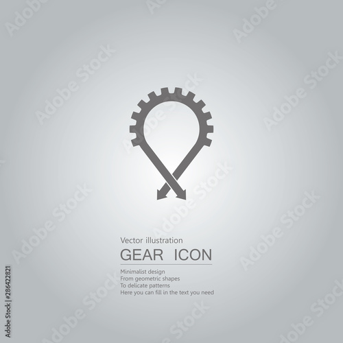 Arrows and gears. The background is a gray gradient.	