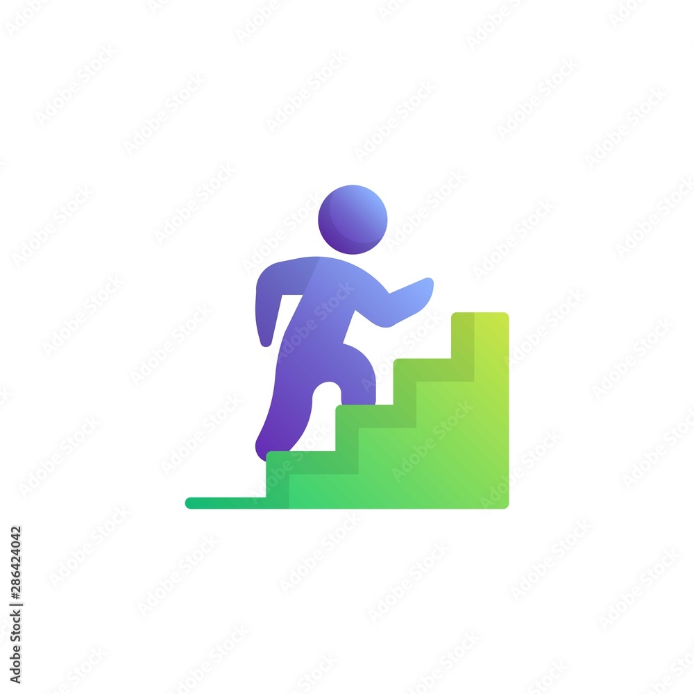 Career ladder flat icon, Upstairs vector sign, Man on stairs colorful pictogram isolated on white. Achievement symbol, logo illustration. Flat style design Career ladder flat icon, Upstairs vector sign, Man on stairs colorful pictogram isolated on white. Achievement symbol, logo illustration. Flat style design