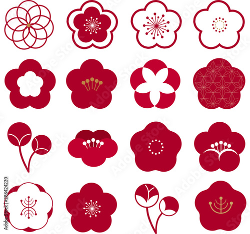 正月　梅　花　梅紋　紋　アイコン　ワンポイント　花　3月　新年　日本