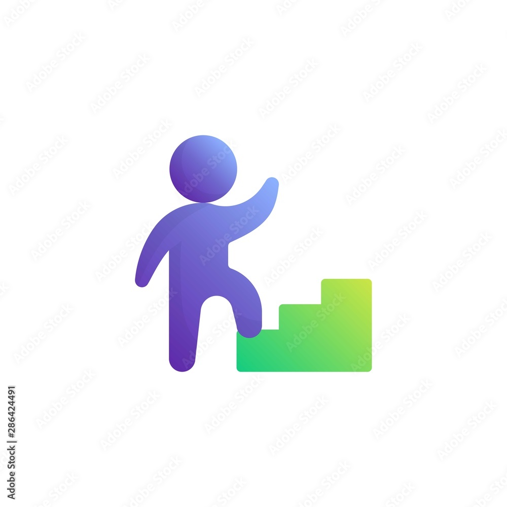 Man career ladder flat icon, vector sign, Upstairs ladder colorful pictogram isolated on white. Achievement symbol, logo illustration. Flat style design Man career ladder flat icon, vector sign, Upstairs ladder colorful pictogram isolated on white. Achievement symbol, logo illustration. Flat style design