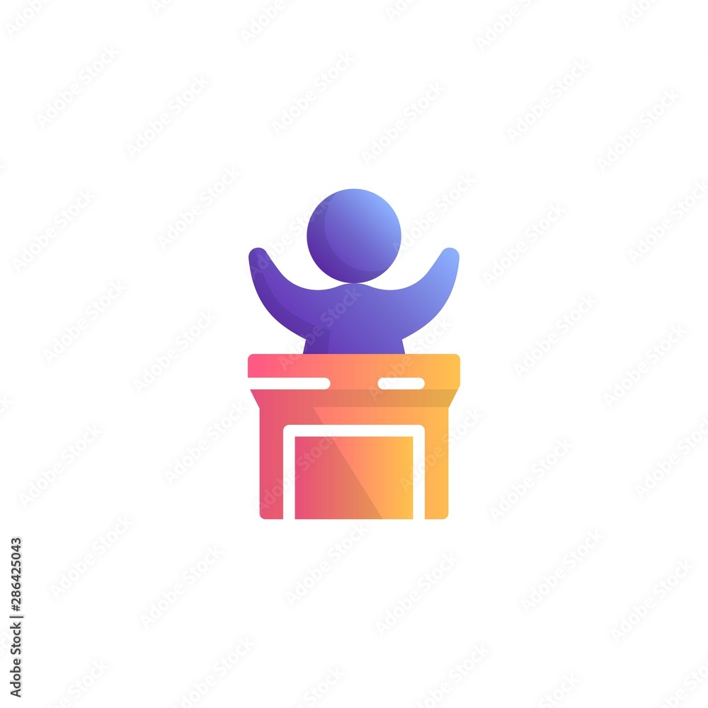Podium speech flat icon, vector sign, Public speaker on tribune podium colorful pictogram isolated on white. Symbol, logo illustration. Flat style design Podium speech flat icon, vector sign, Public speaker on tribune podium colorful pictogram isolated on white. Symbol, logo illustration. Flat style design