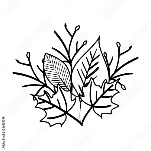 autumn branch and dry maple leafs decoration