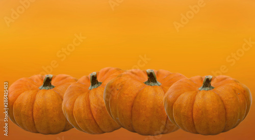 few decorative pumpkins  for halloween on orange backgound