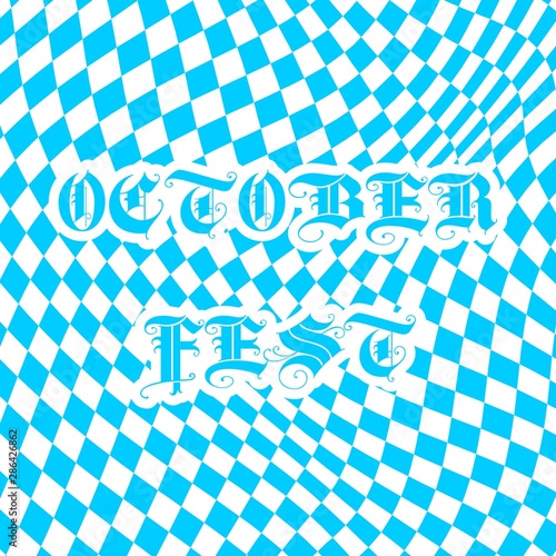 Oktoberfest bavarian traditional blue and rhombus background pattern. October fest text