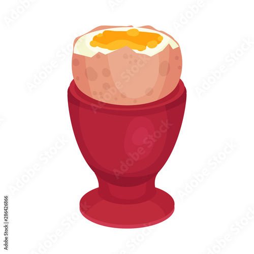 Boiled egg in the stand. Vector illustration on a white background.