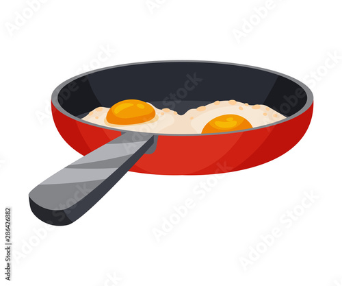 Fried eggs in a pan. Vector illustration on a white background.