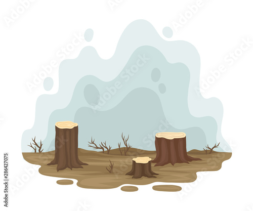 Stump in the wasteland. Vector illustration on a white background.