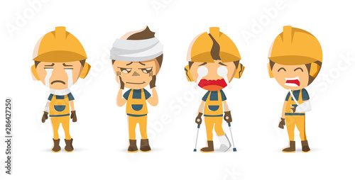 Construction worker a variety of injuries. Accident working. safety first. health and safety. vector illustrator