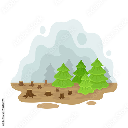 Place deforestation. Vector illustration on a white background.