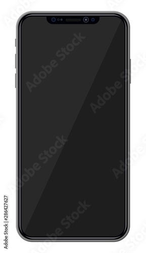 New generation smartphone with frameless edge display. Empty black screen. Phone electronic device with touchscreen. Vector illustration in flat style