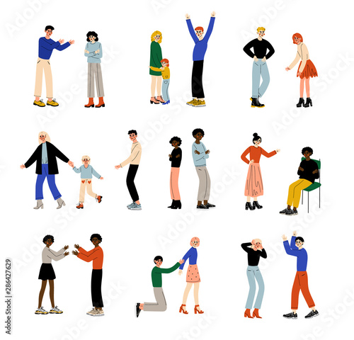 People Quarreling Set, Family Conflict, Divorce, Disagreement in Relationship, Negative Emotions Vector Illustration