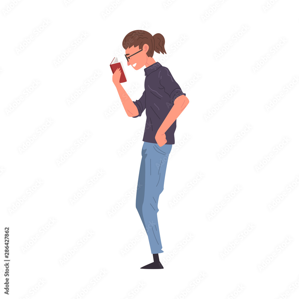 Hipster Young Man Standing and Reading Book Vector Illustration Hipster Young Man Standing and Reading Book Vector Illustration