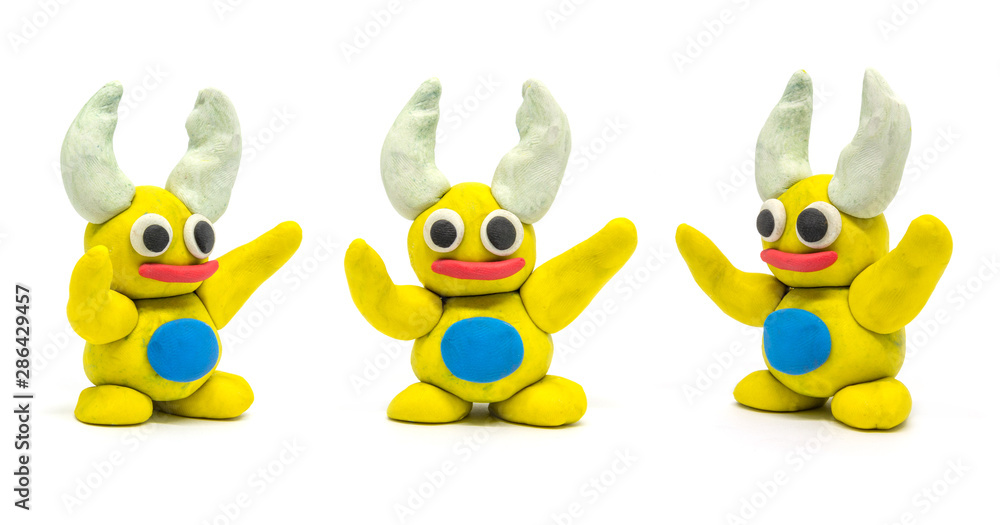 Obraz premium Play dough Beetle on white background. Handmade clay plasticine