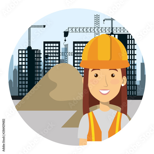 female builder constructor on workside character photo