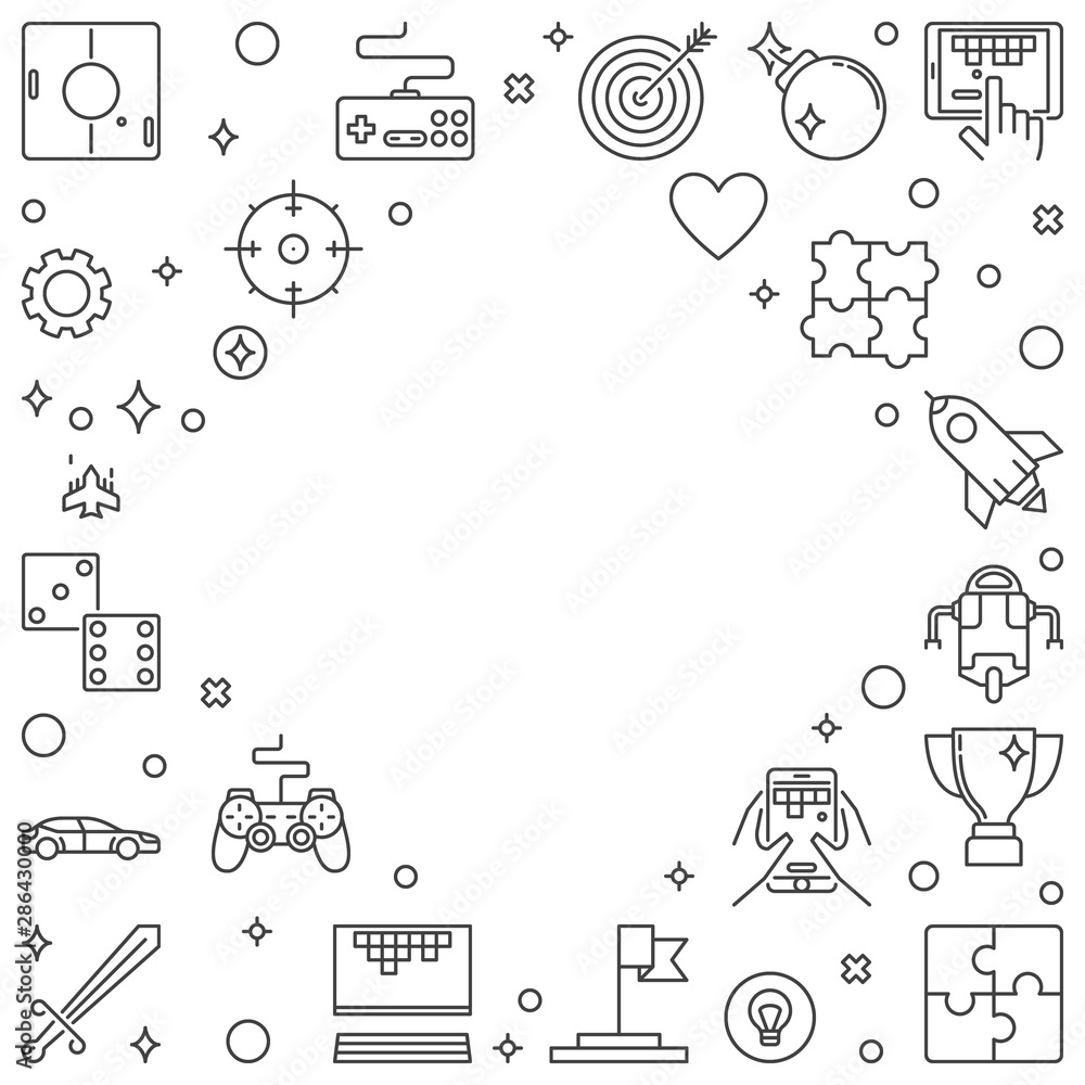 Games vector concept frame or illustration in outline style