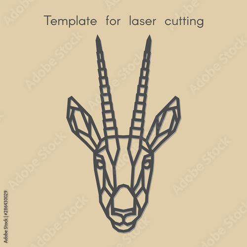   Template animal for laser cutting. Abstract geometric antelope for cut. Stencil for decorative panel of wood, metal, paper. Vector illustration.