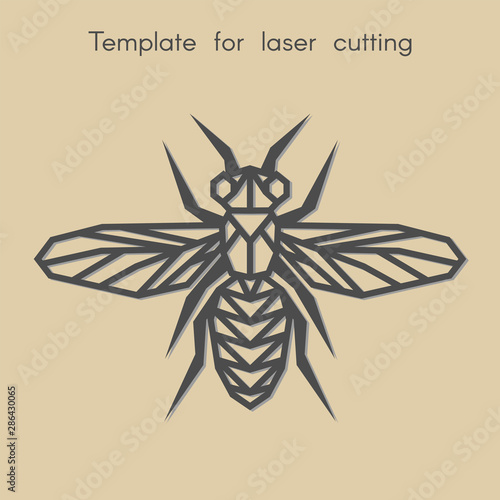   Template animal for laser cutting. Abstract geometric bee for cut. Stencil for decorative panel of wood, metal, paper. Vector illustration.