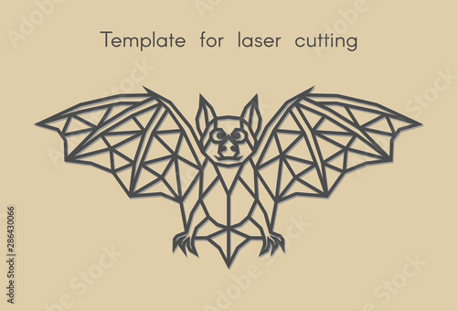   Template animal for laser cutting. Abstract geometric bat for cut. Stencil for decorative panel of wood, metal, paper. Vector illustration.
