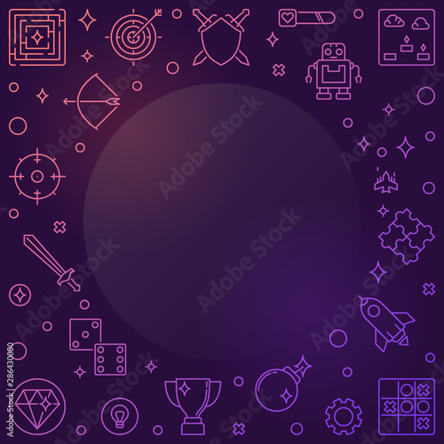 Video Games colorful outline frame. Vector Game concept linear illustration