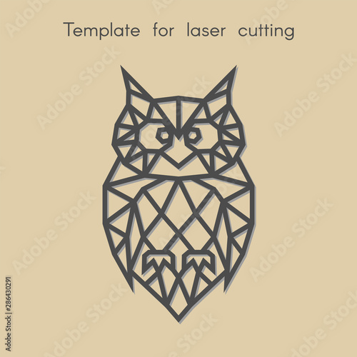  Template animal for laser cutting. Abstract geometric owl for cut. Stencil for decorative panel of wood, metal, paper. Vector illustration.