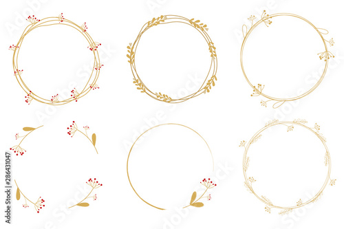 minimal golden dandelion wreath frame collection for christmas or wedding eps10 vector illustration