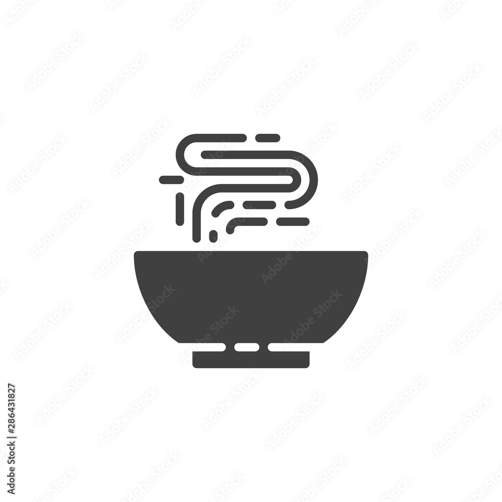 Hot food bowl vector icon. filled flat sign for mobile concept and web design. Soup plate glyph icon. Symbol, logo illustration. Vector graphics Hot food bowl vector icon. filled flat sign for mobile concept and web design. Soup plate glyph icon. Symbol, logo illustration. Vector graphics