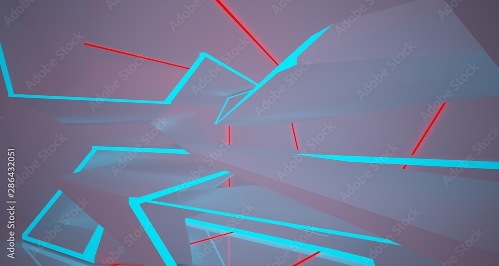 Abstract architectural white interior of a minimalist house with color gradient neon lighting. 3D illustration and rendering. Abstract architectural white interior of a minimalist house with color gradient neon lighting. 3D illustration and rendering.