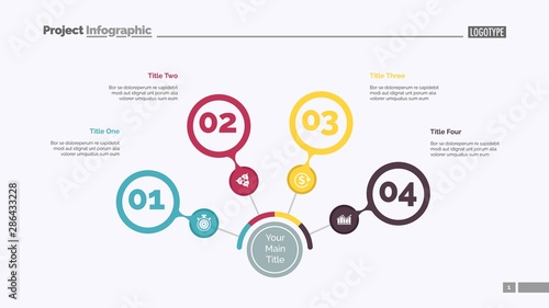 Four steps process chart slide template. Business data. Review, diagram, design. Creative concept for infographic, presentation, report. Can be used for topics like marketing, finance, production.