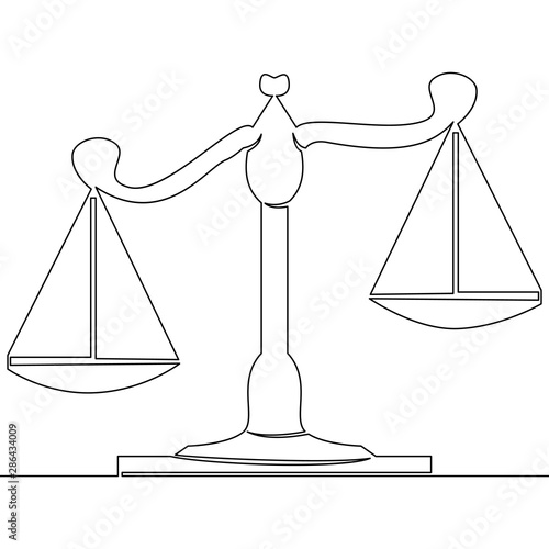 One line drawing scales courtroom concept