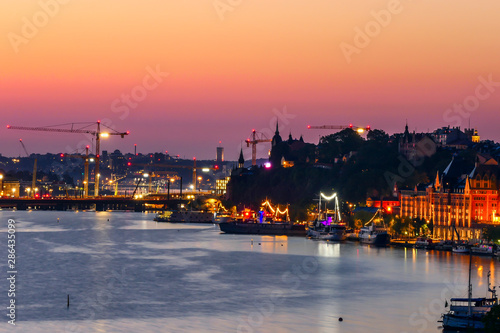 Canvas Print Stockholm, Sweden The island of Sodermalm at dawn and Slussen.