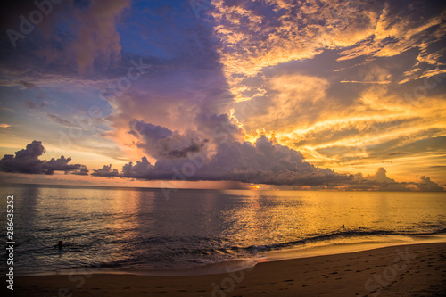 Khao Lak beach resort views at sunset, in Thailand