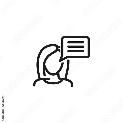 Woman with message line icon. Speech bubble, announcement, information. Communication concept. Vector illustration can be used for topics like advertising, promotion, service
