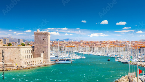 Saint Jean Castle and Cathedral de la Major and the Vieux port in Marseille, France