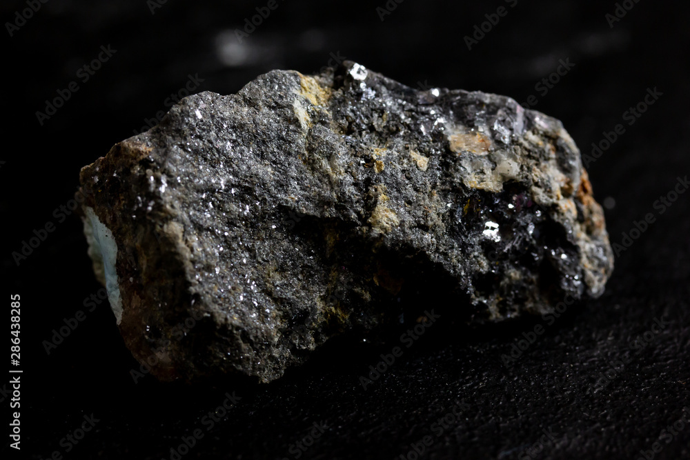 galena stone isolate on black background