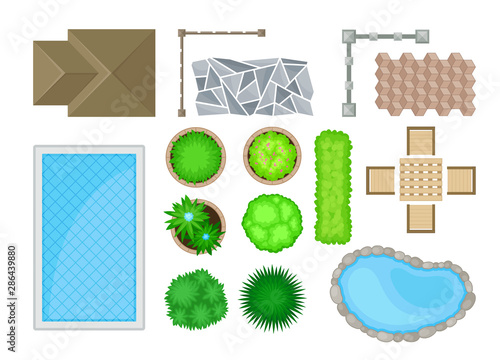 Elements of landscape design. View from above. Vector illustration on a white background.