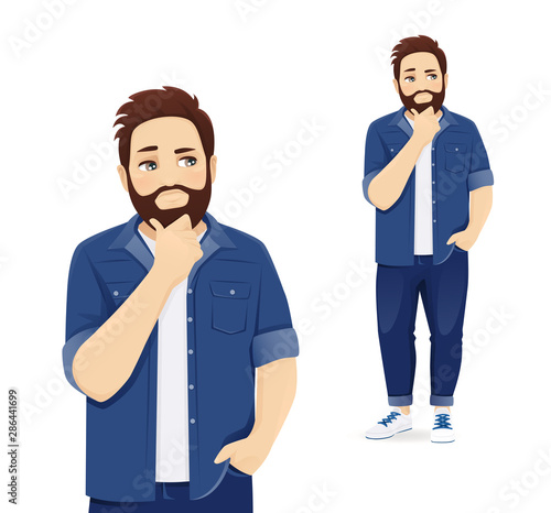 Handsome man in casual clothes thinking isolated vector illustration