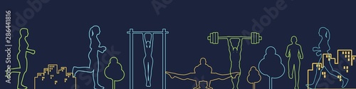 Sport and recreation concept. Outdoor fitness. Thin line style web banner