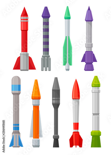 Set of military missiles. Vector illustration on a white background.