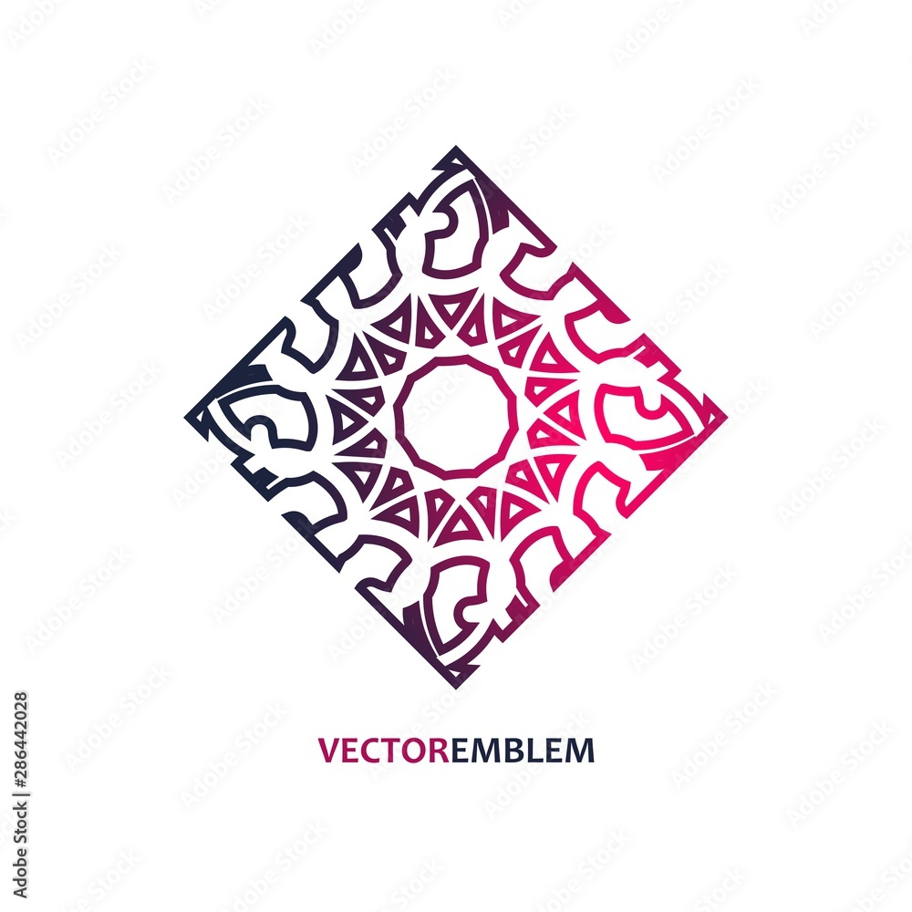 Mosaic arabic ornament. Vector outline rhomb emblem. Retro ornamental design.