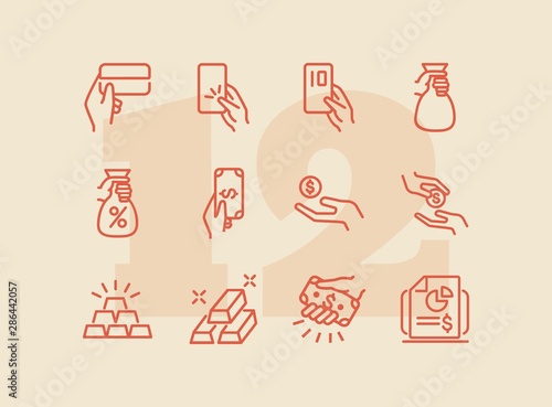 Fiscal system line icon set. Credit card, loan, investment, donation. Finance concept. Can be used for topics like money, charity, startup